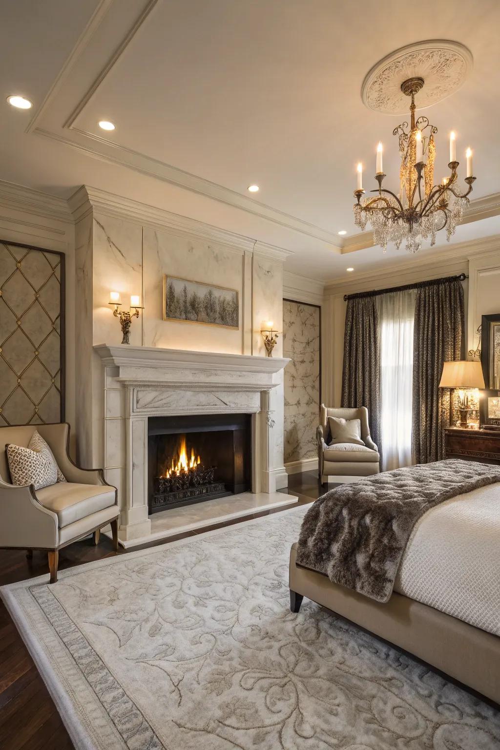 Marble surrounds add an opulent element to your main bedroom.