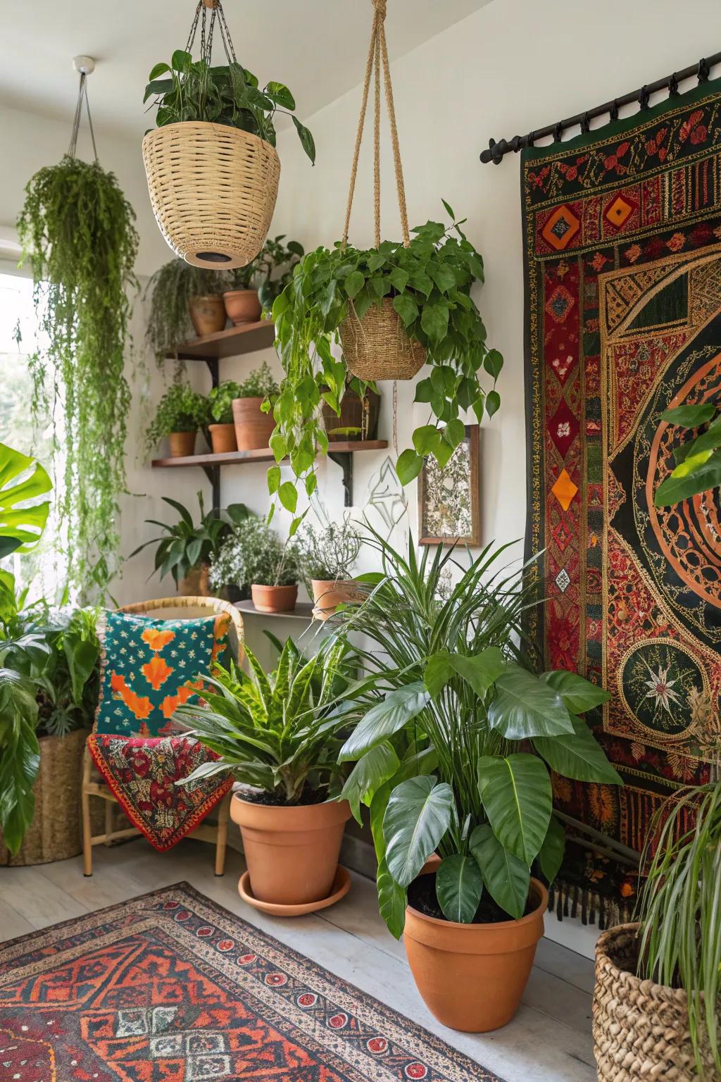 Vegetation brings a hint of nature into this vibrant setting.