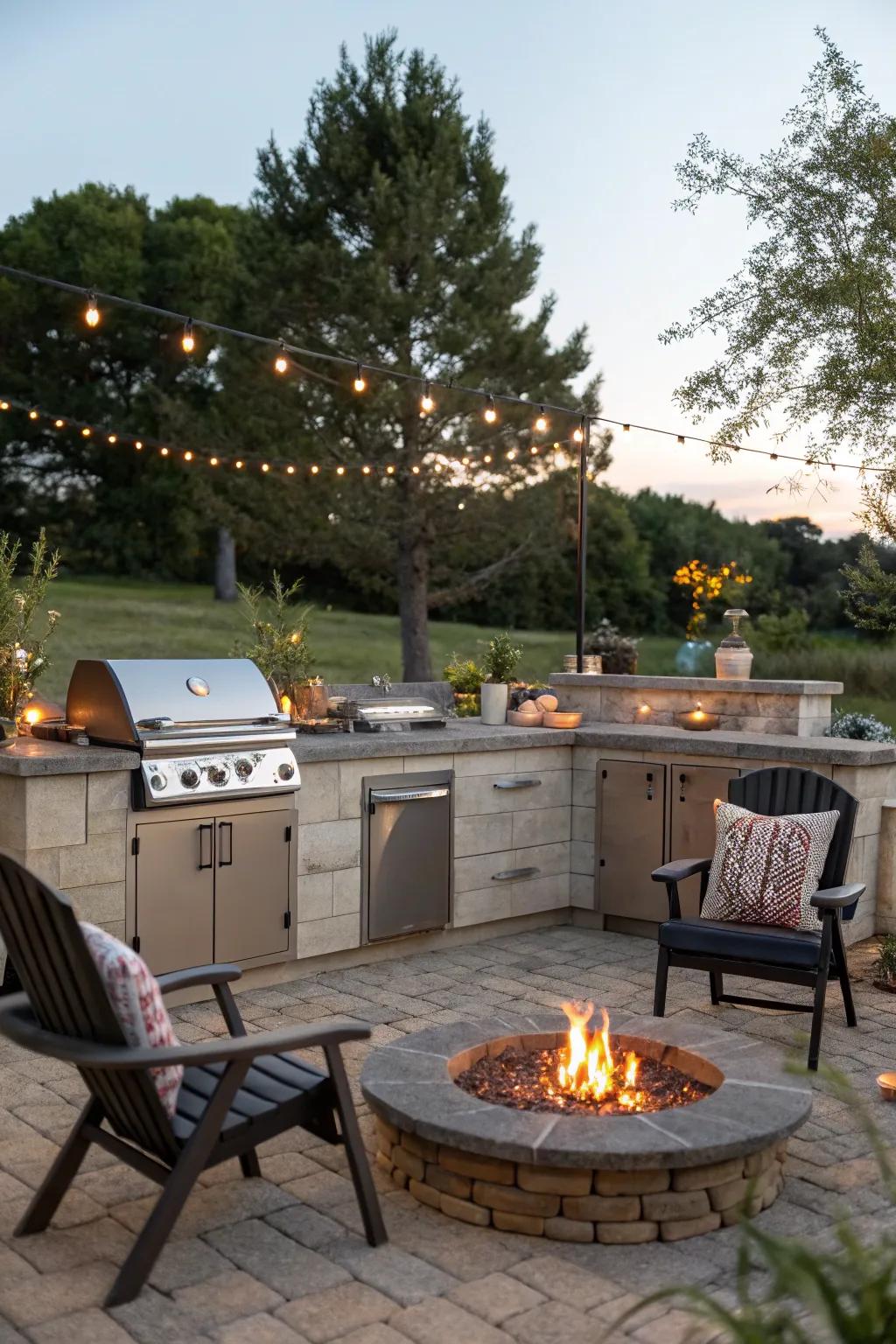 A fire pit brings warmth and ambiance to your BBQ area.