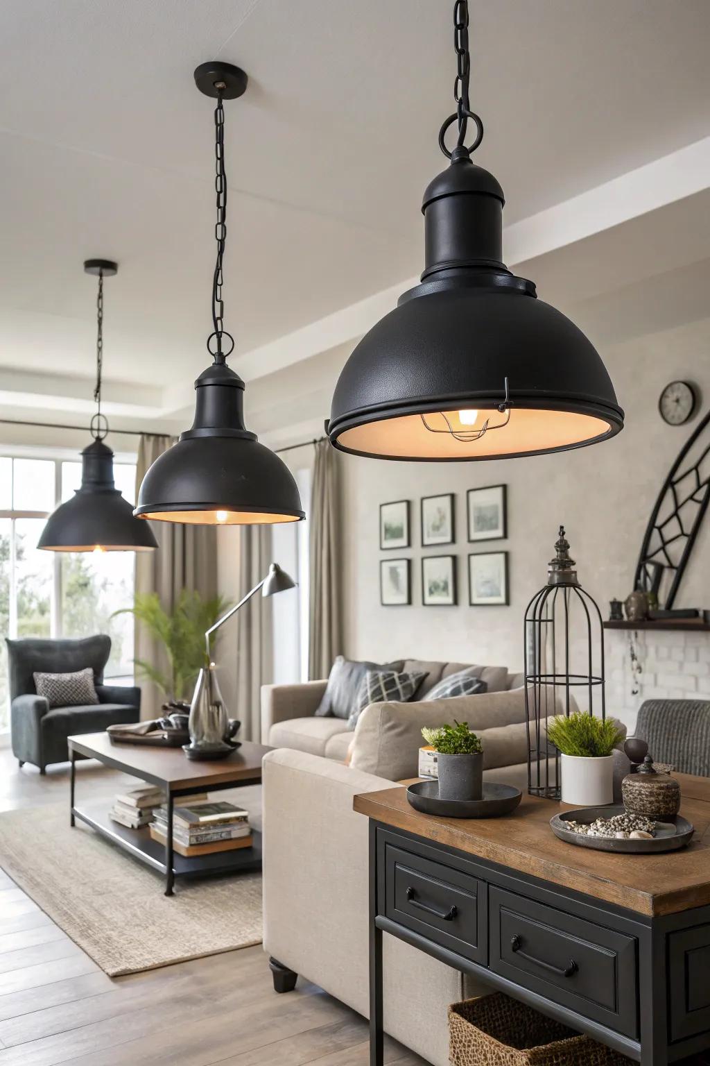 Industrial dark lighting provides an infusion of drama and elegance.