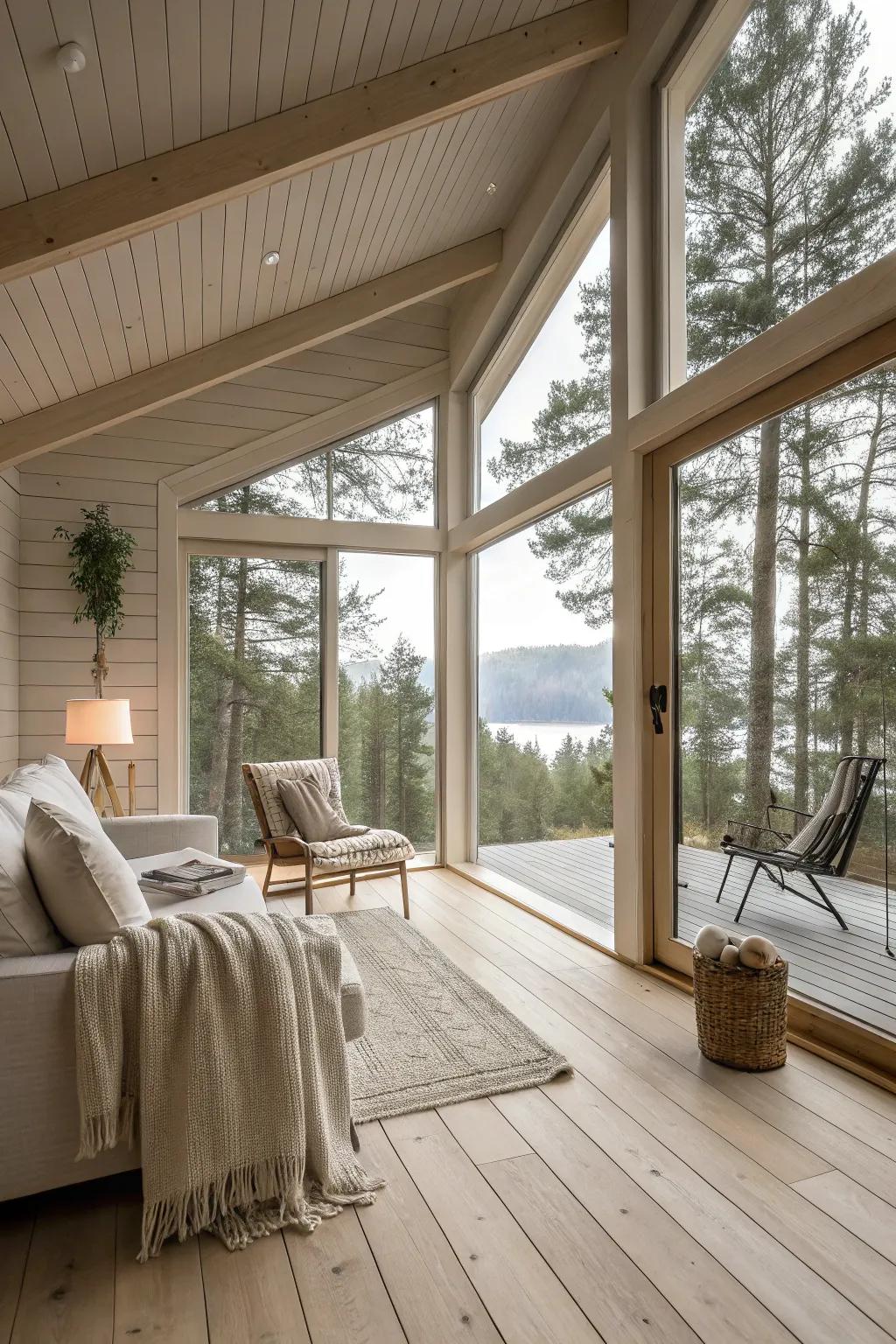 Neutral tones make a calm and matching cabin feel.