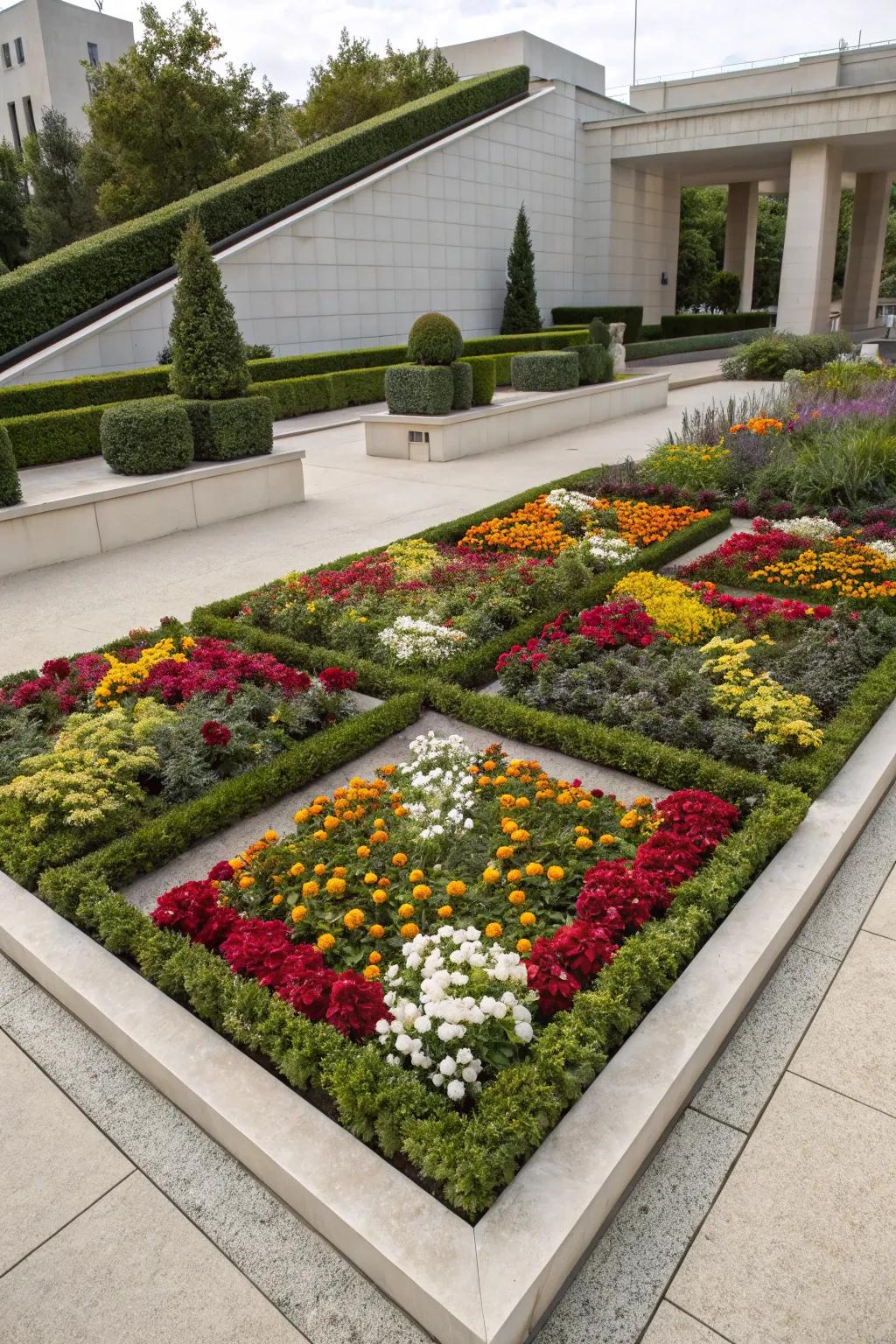 Symmetrical layouts infuse harmony into the garden.