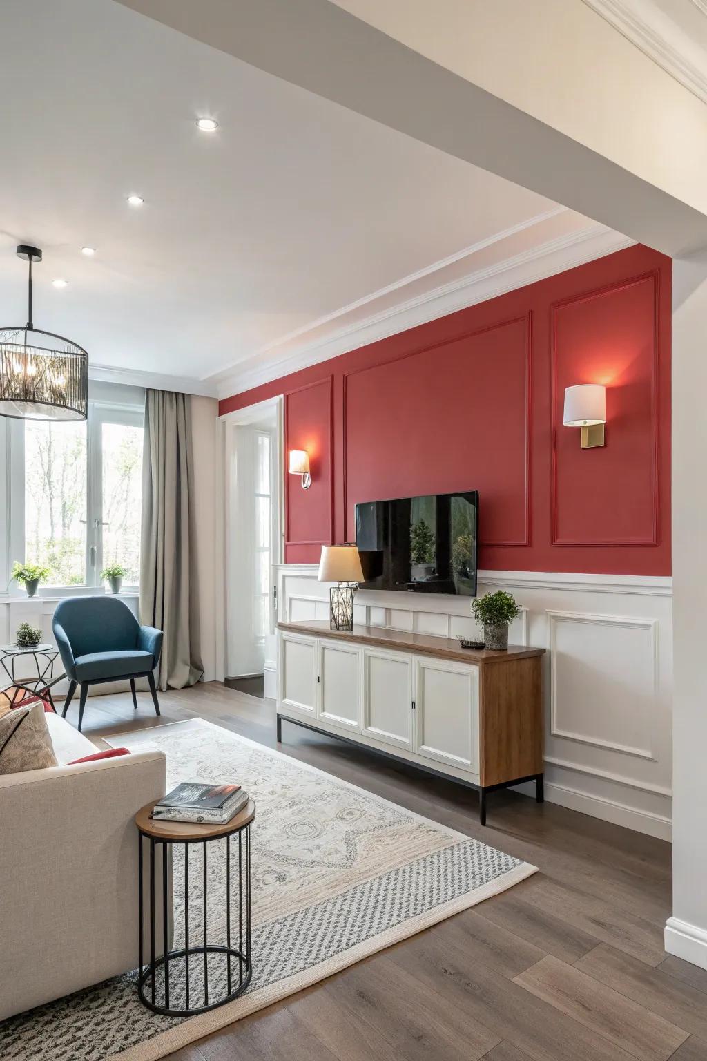 A vibrantly hued half wall instills a striking centerpiece into any setting.
