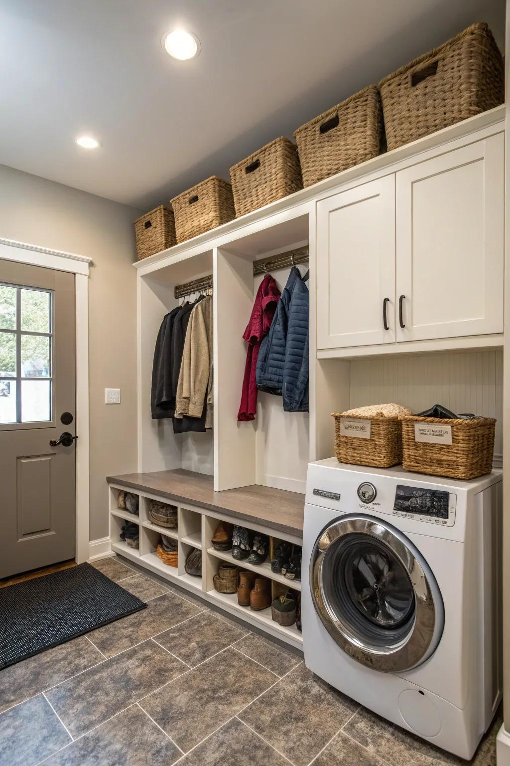 Efficient mudroom-laundry combination.