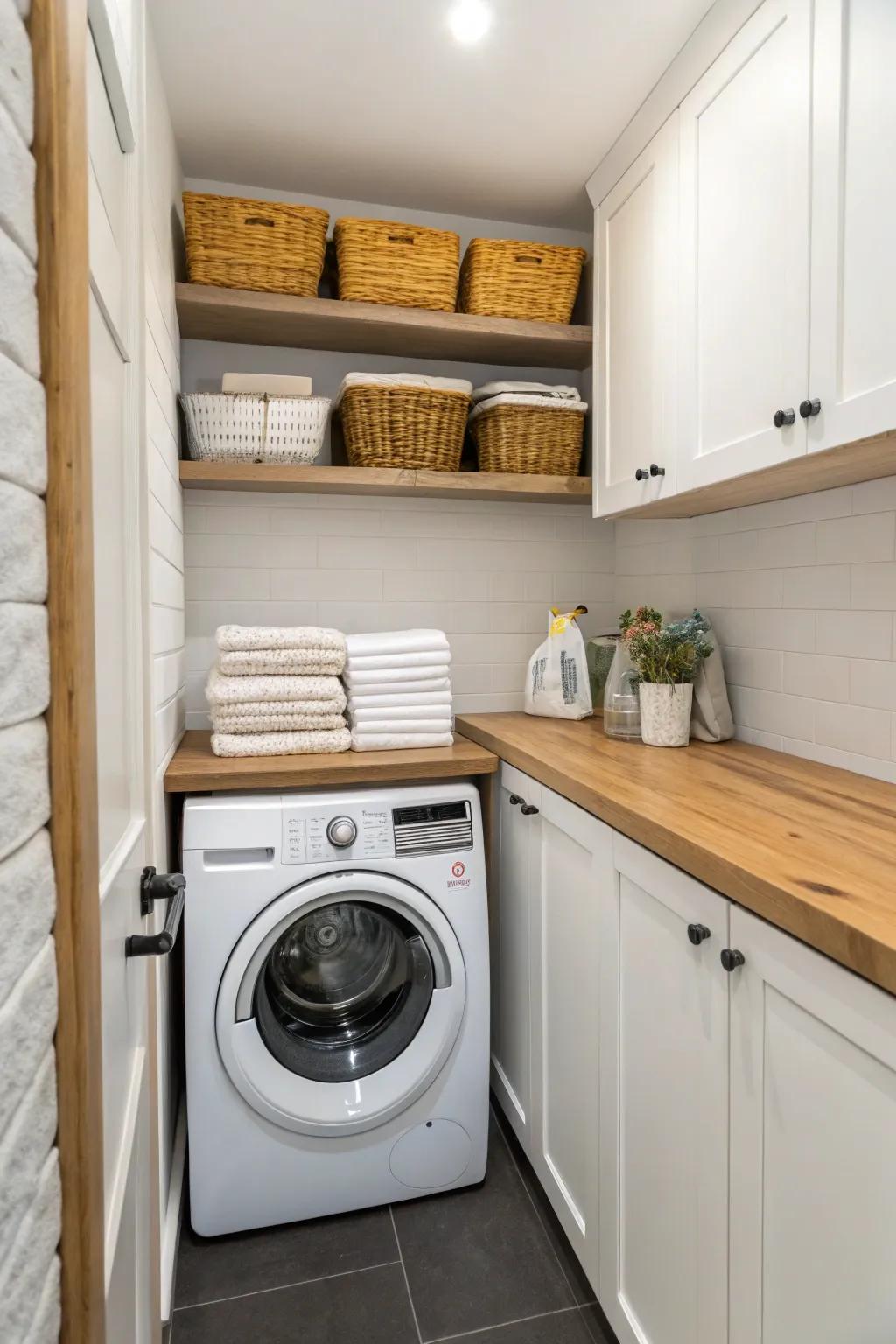 A countertop over appliances provides extra workspace.