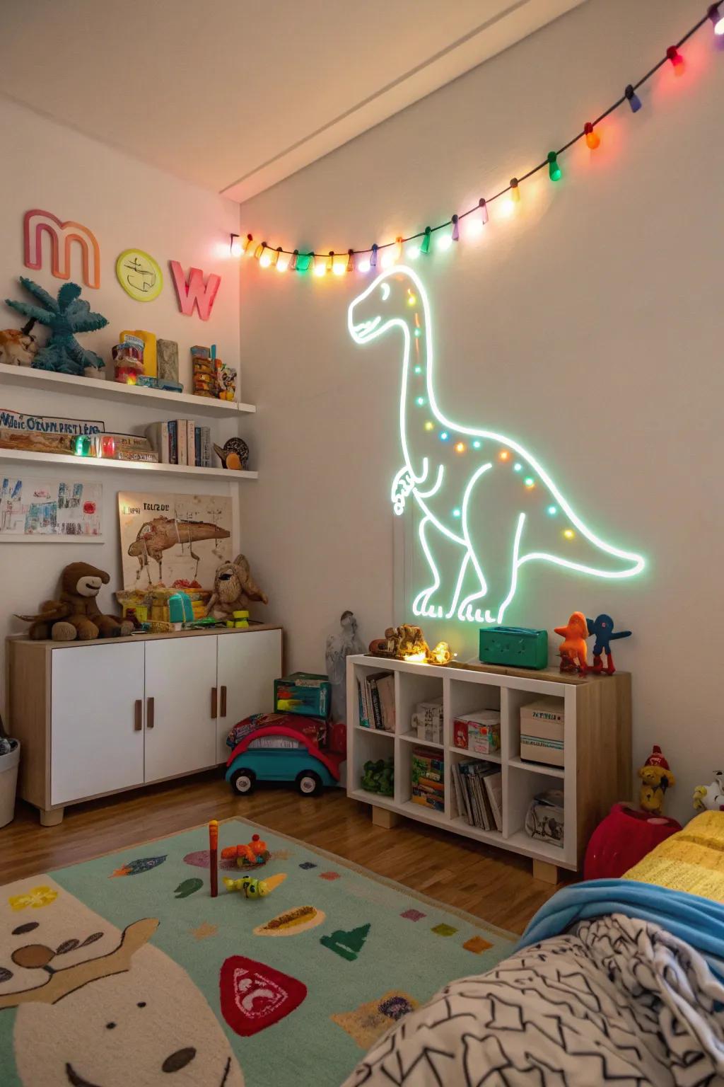 A neon shark design brings fun and whimsy to a child's room.