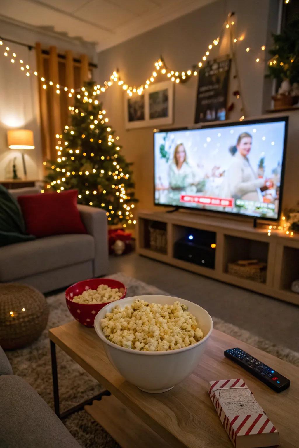 A comfortable layout designed for an enjoyable holiday film celebration.