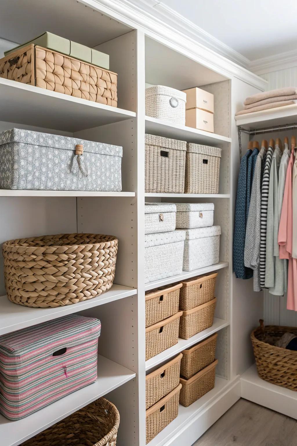 Stylish storage options that include boxes and bins