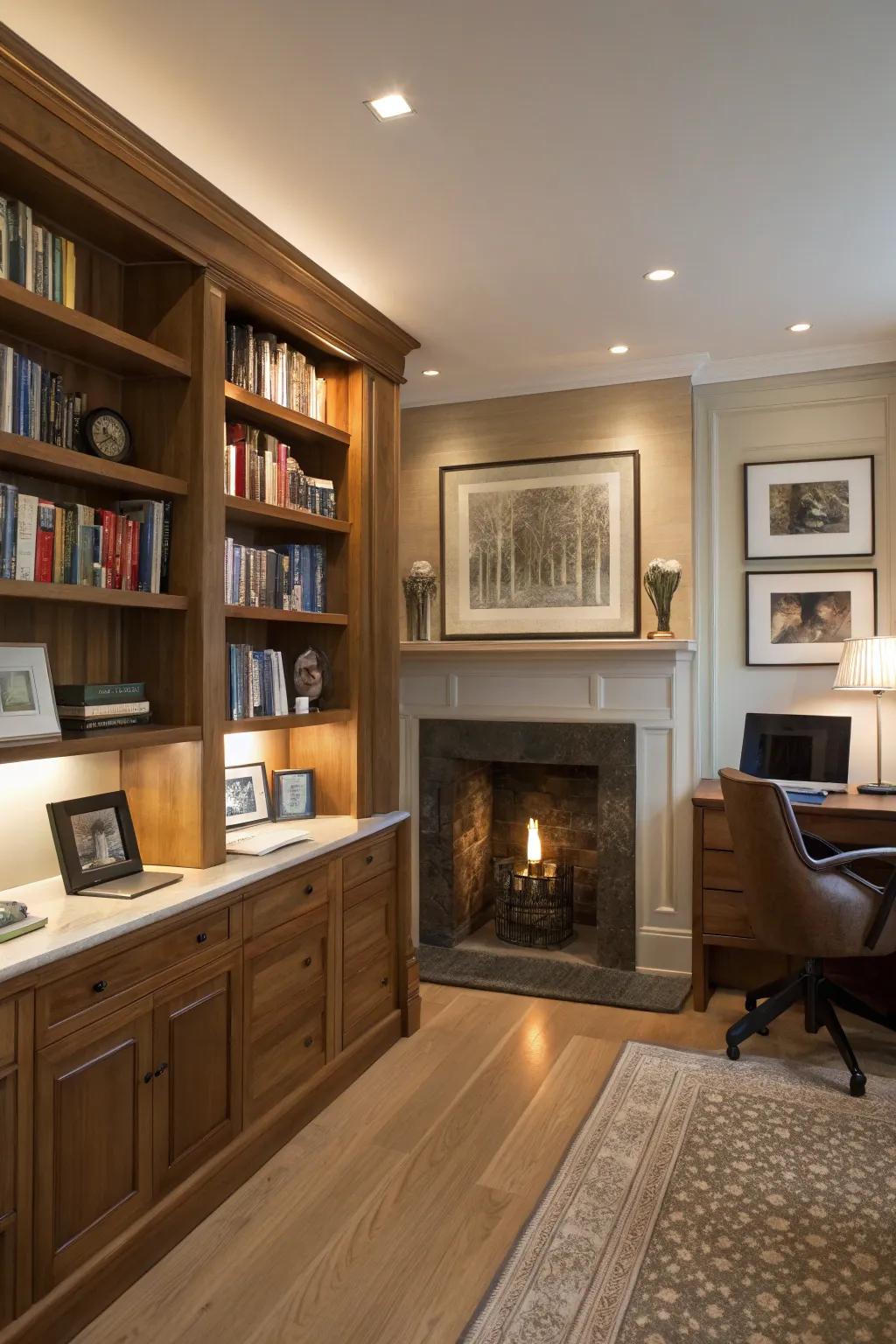 Integrated storage units enhance both practicality and style.