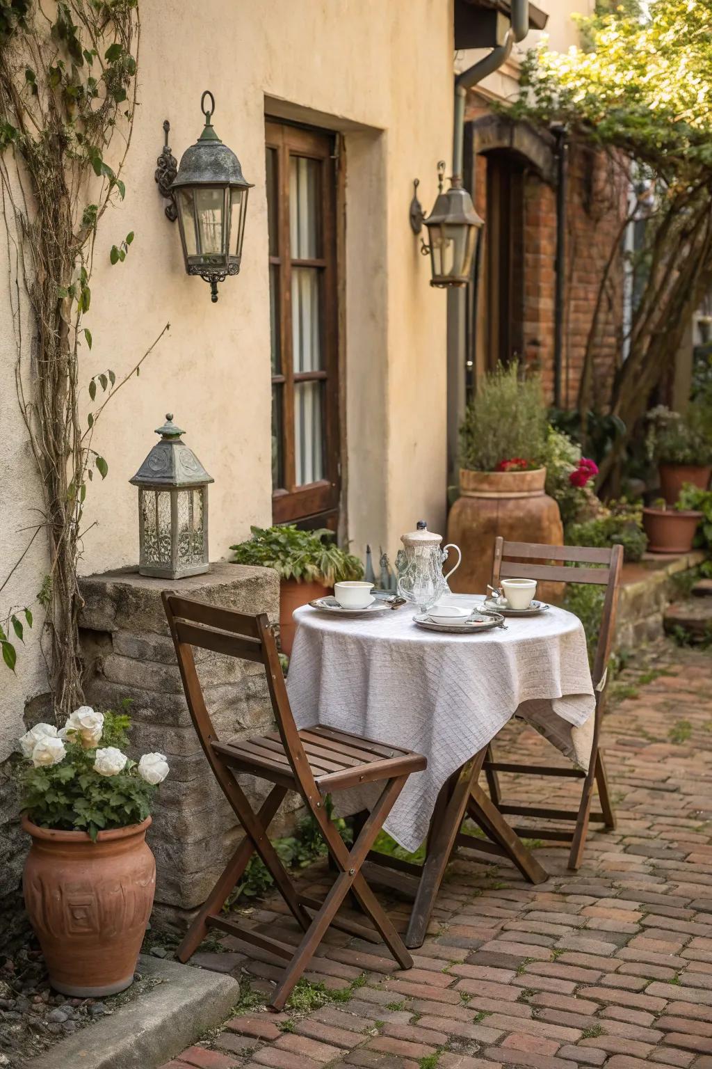 A charming café setup for tranquil mornings outdoors