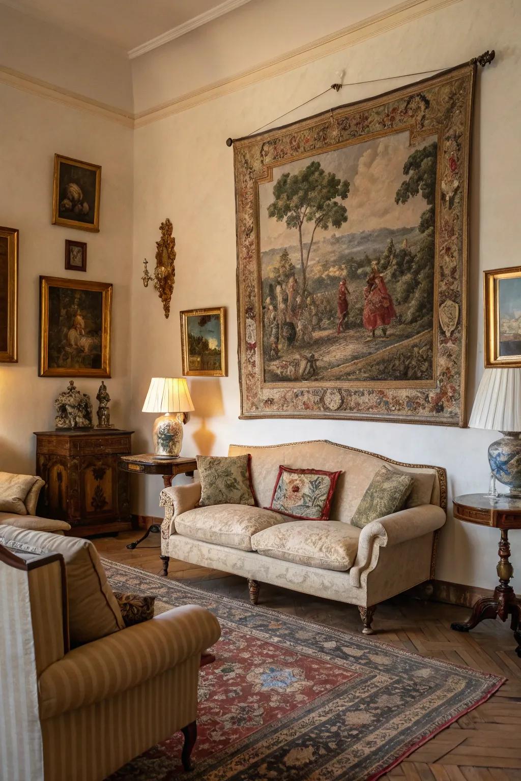 Classic artwork enriches the space with cultural significance.