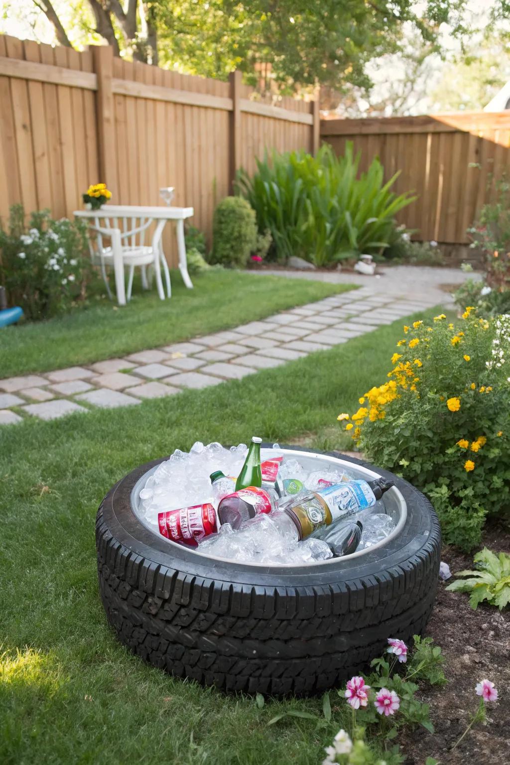 A repurposed tire chiller is simultaneously environmentally friendly and distinctive.