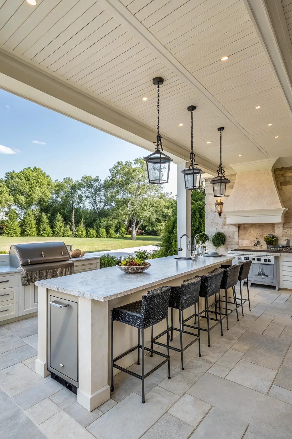 Generous counter space enhances open-air cooking convenience.