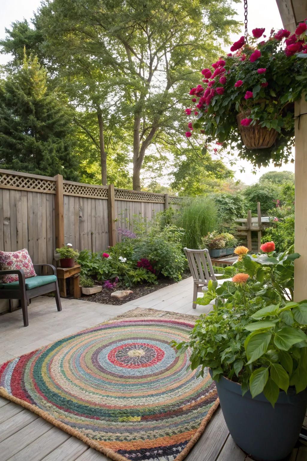 Green rugs syncing with natural surroundings.