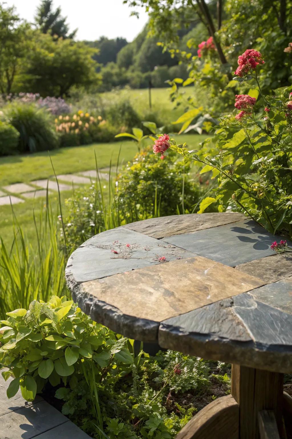 Shale table tops introduce an earthy and inherent component to outdoor spaces.