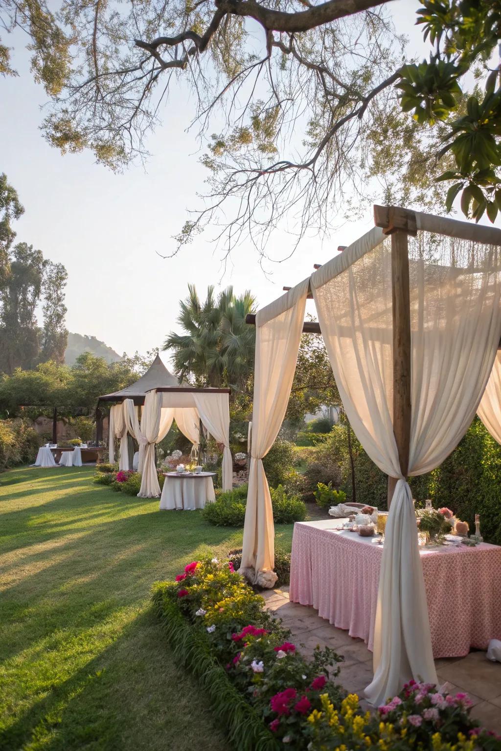 Shaded canopies create a cozy and intimate atmosphere for guests.