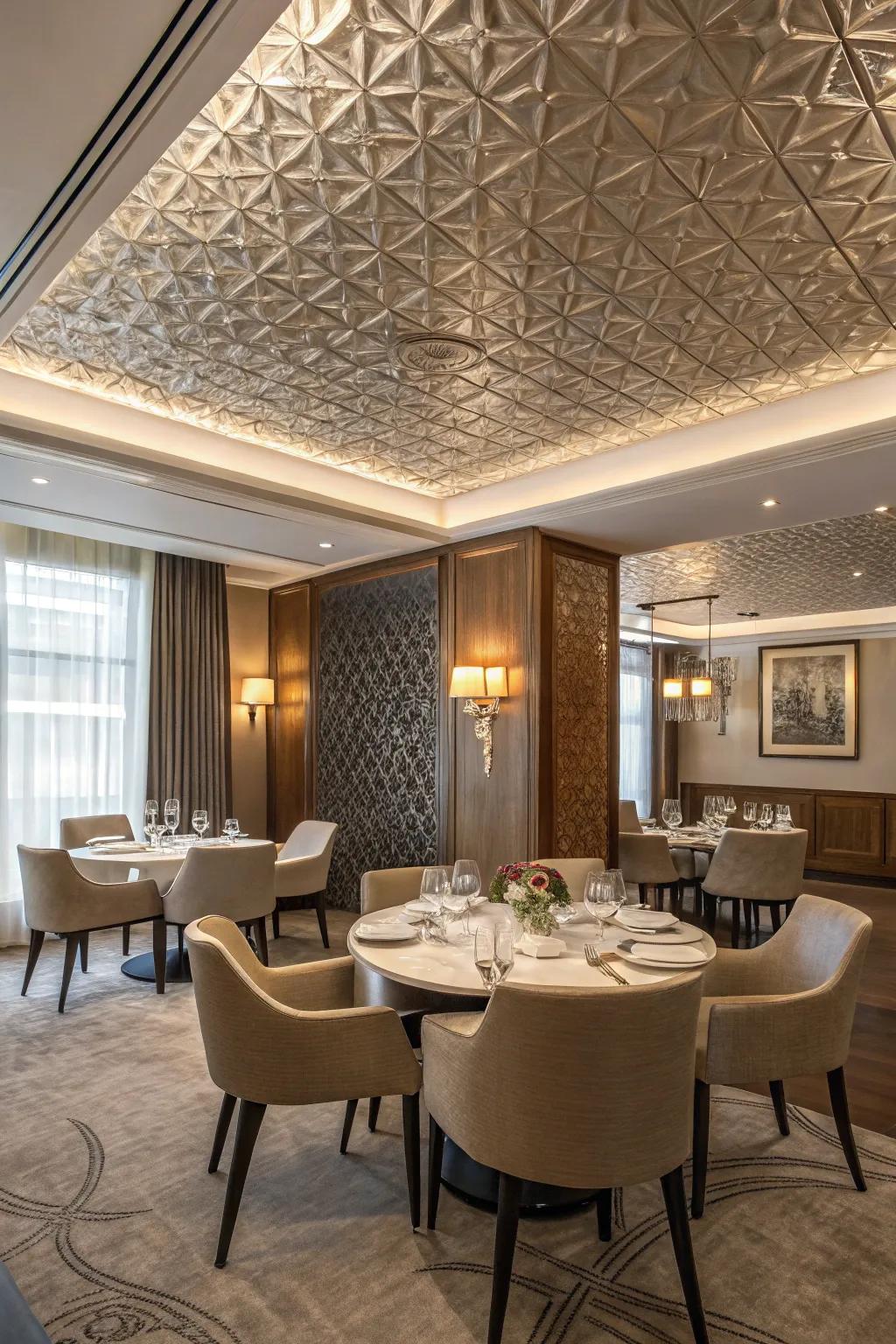 Combining surfaces adds depth and dimension to your ceiling.