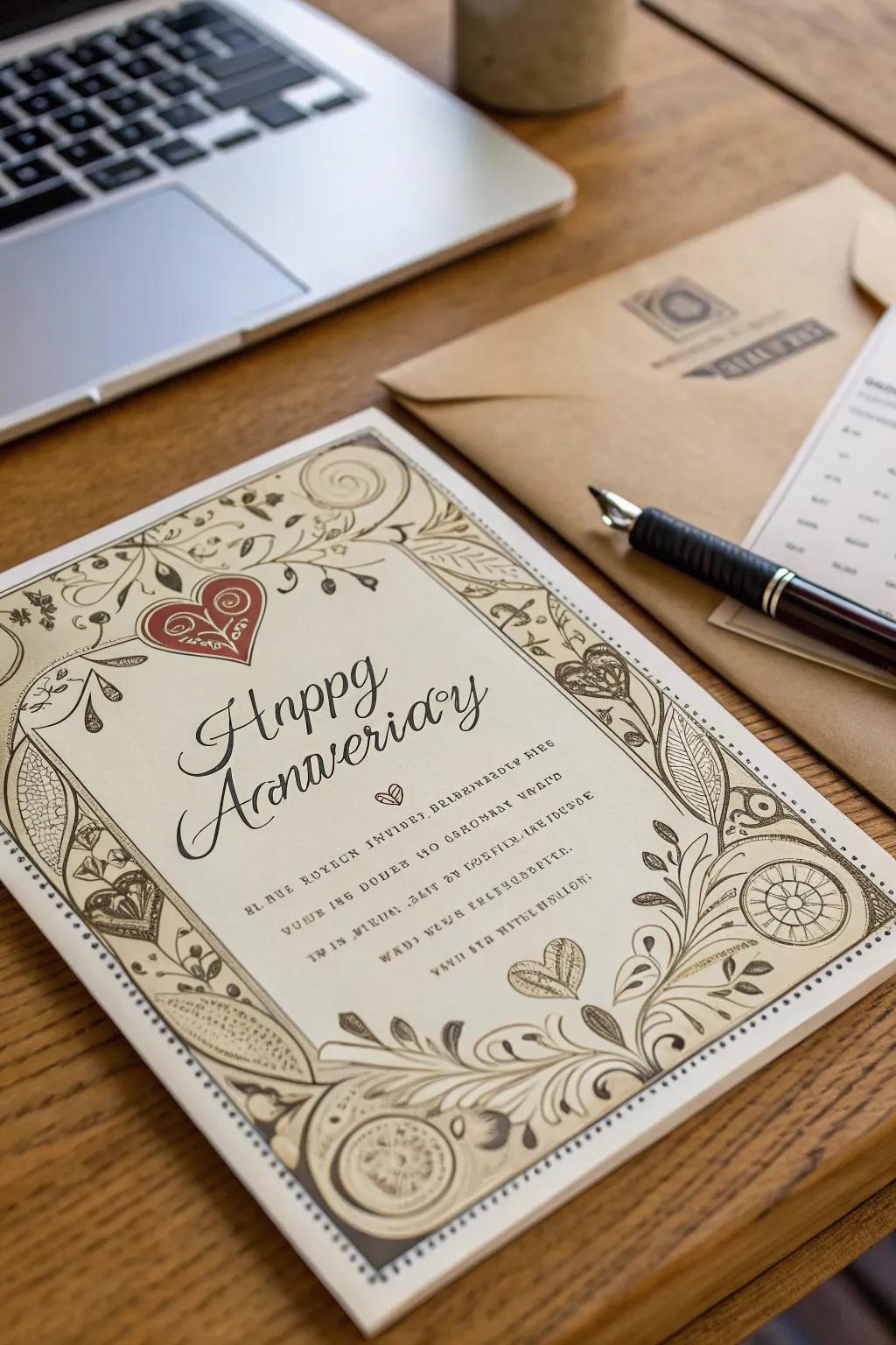 A handmade anniversary note full of heartfelt messages.