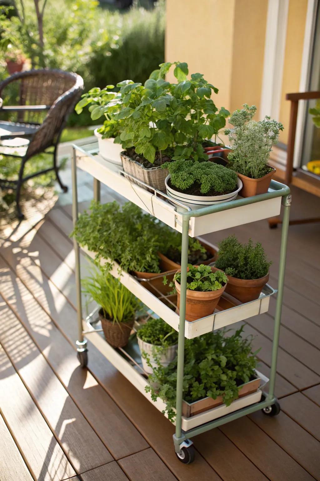 Portable herb station for adaptable greenery.