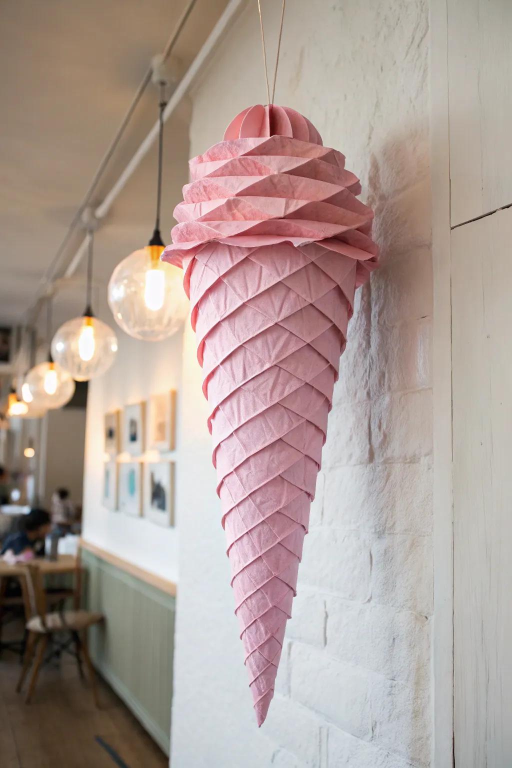 Relish the sweet simplicity of handmade art with this giant blush frozen cone spectacle. 🍦✨