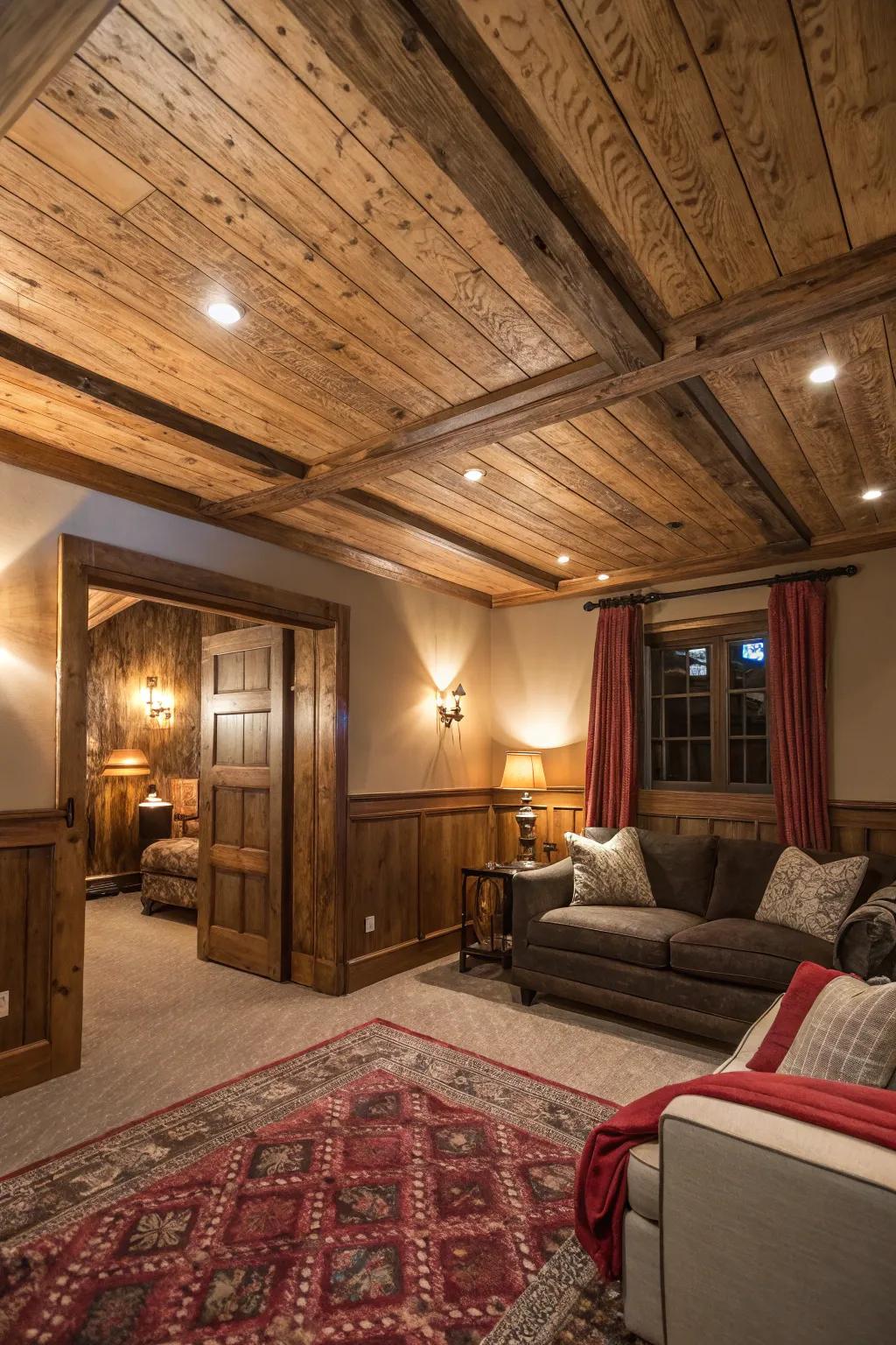 Country embellishments in a modern room, where plywood adds a touch of old-world charm.