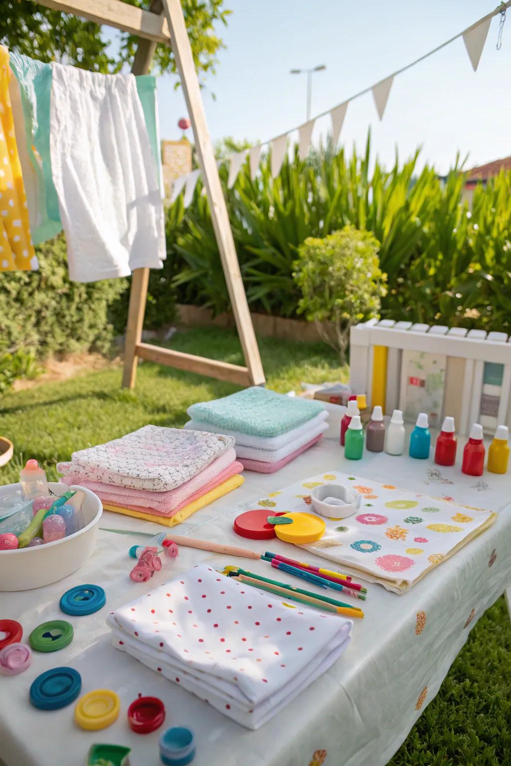An individualized artistry locus showcasing infant-themed undertakings for attendees.