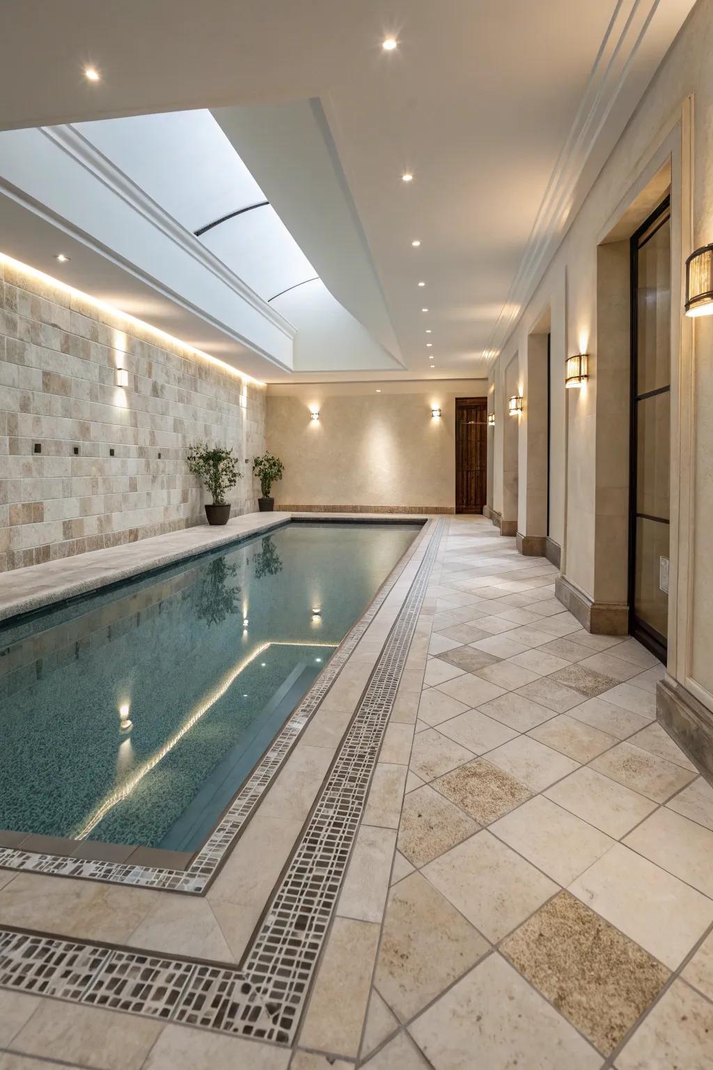 Modern sophistication achieved with polished, neutral-toned tiles.