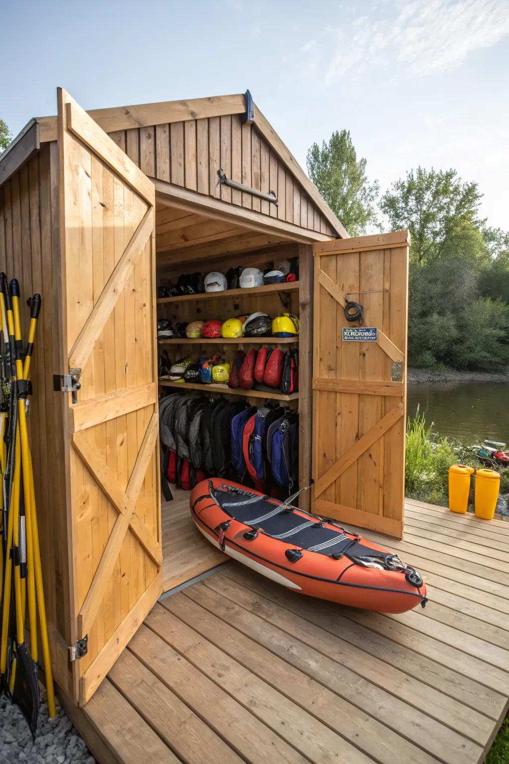A personalized shelter provides dedicated space for your raft and equipment.