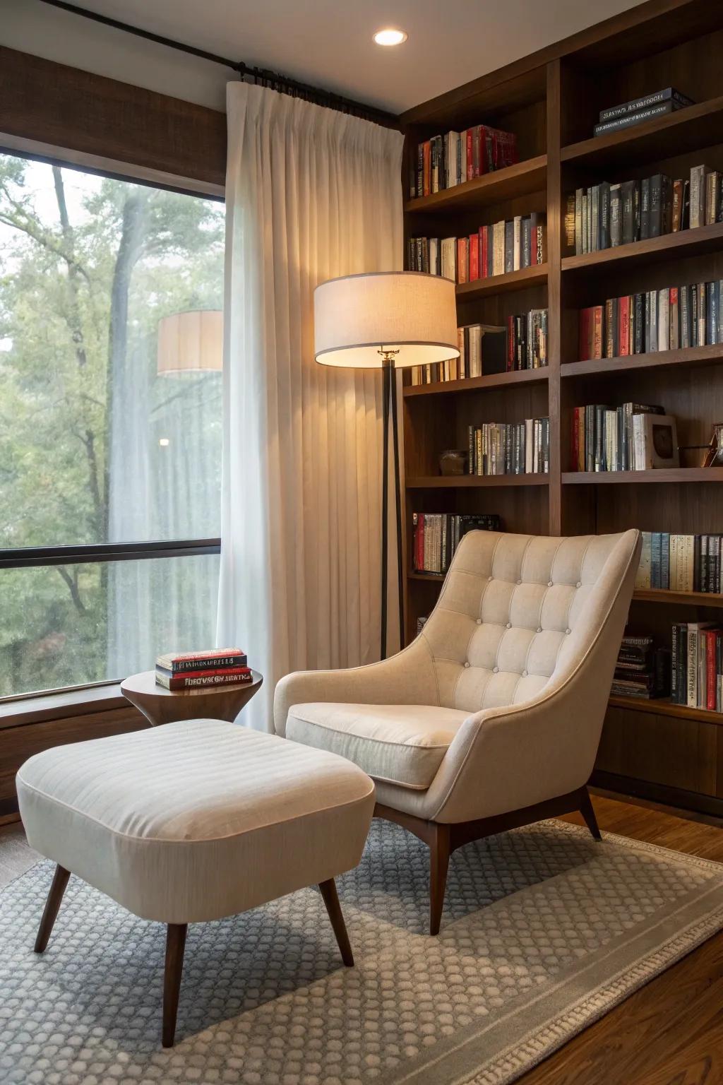 A reading corner showcasing vintage charm and sophistication.