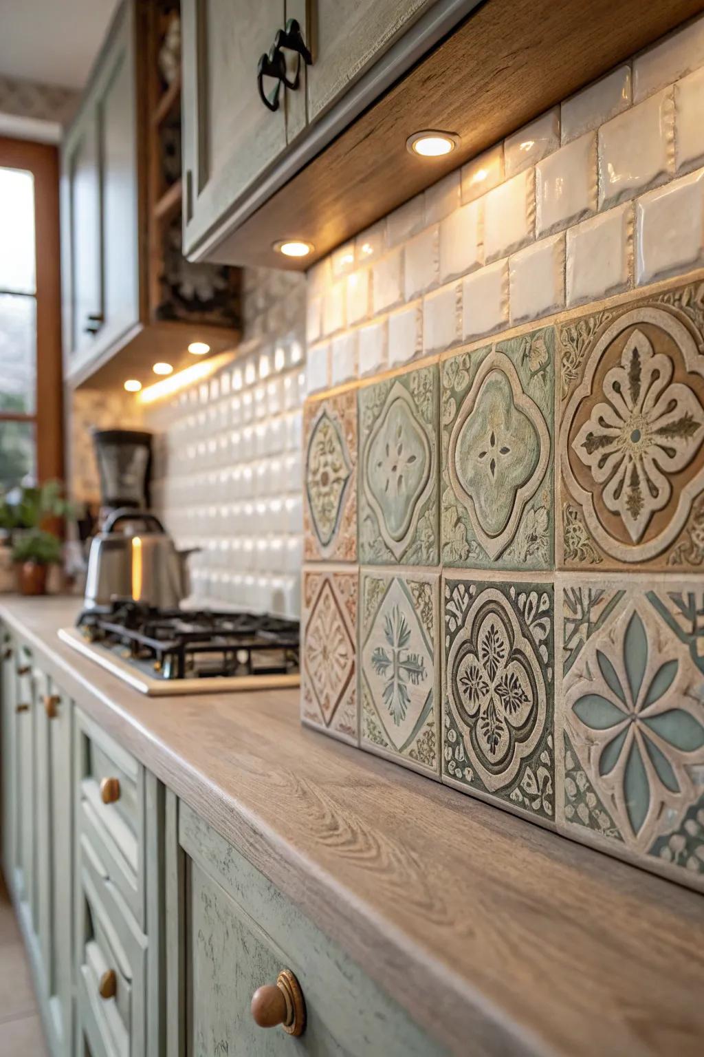 Vintage-style tiles imbue the kitchen with timeless sophistication.