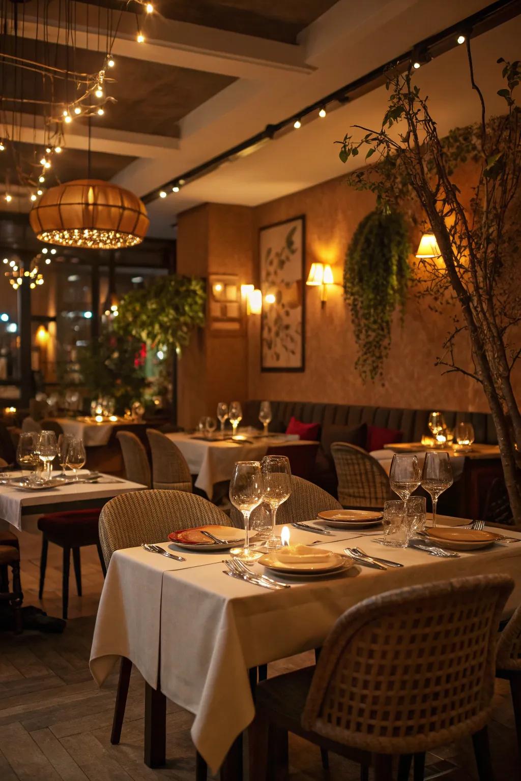 Ambient illumination defines the mood for a welcoming and pleasant gastronomic experience.