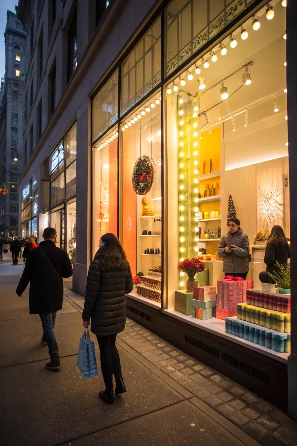 A compelling window display illuminated to perfection, enticing potential customers.