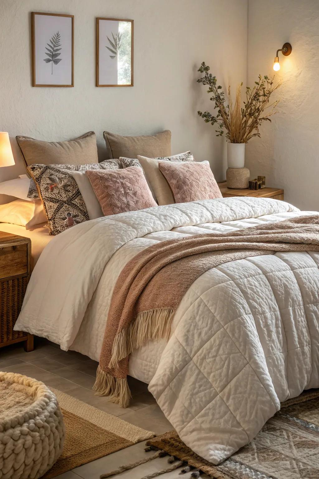 Dimension and coziness are added to your bed by layering bedding.