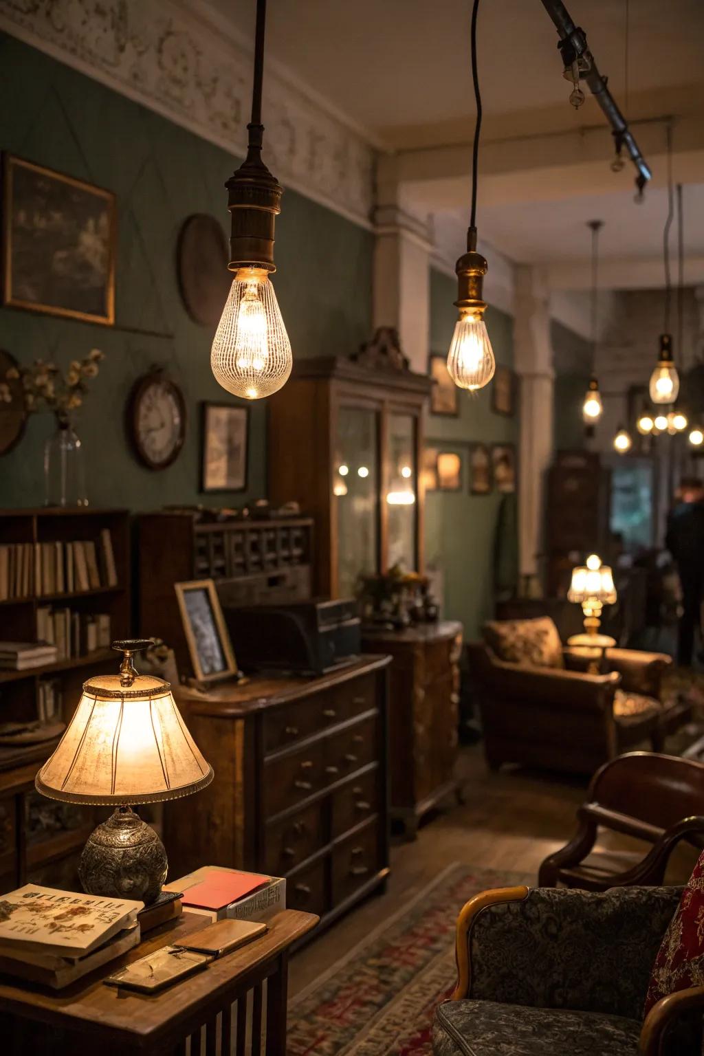 Muted illumination using retro lightbulbs enriches this countryside area.