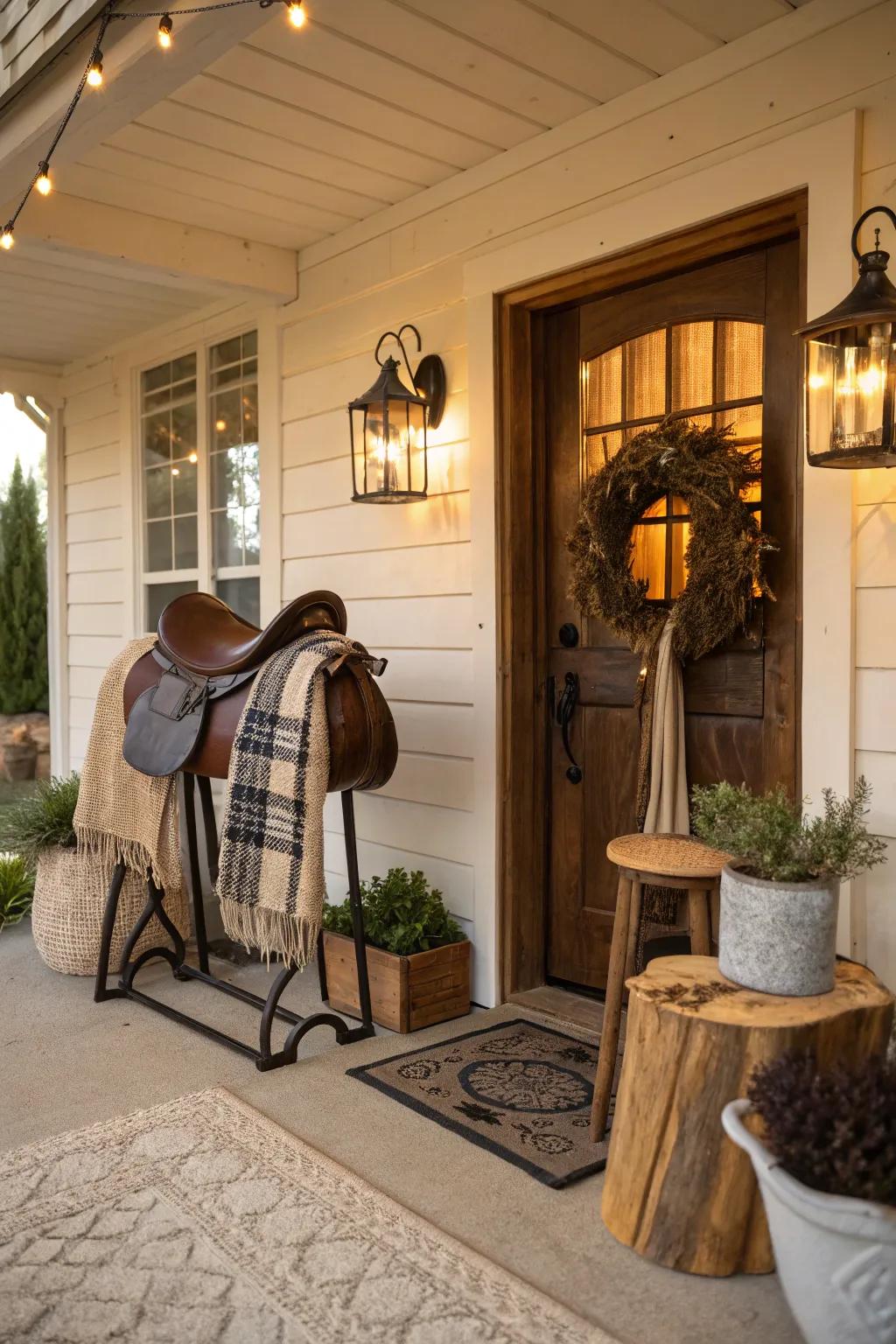 A riding accessory in the entryway sets up a welcoming and captivating initial impression.