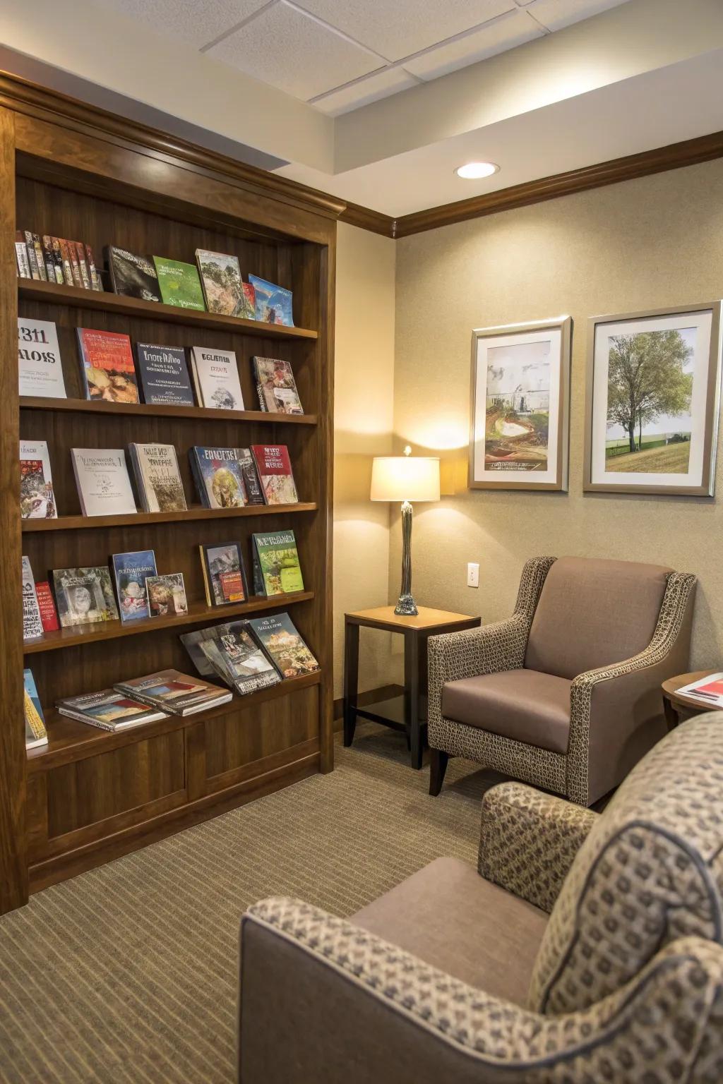 A small-scale library offers inspiration and learning opportunities.