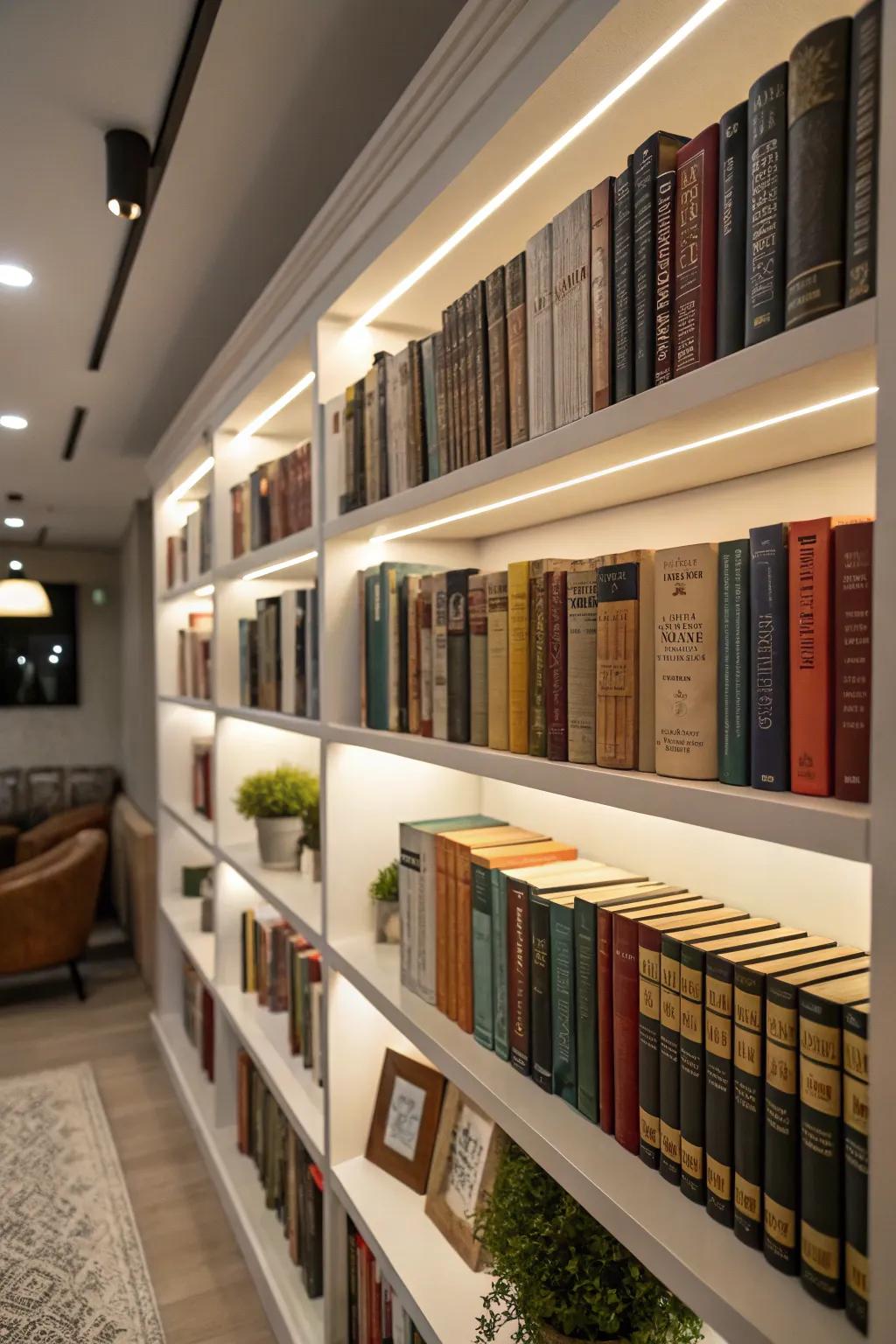 Books arranged to impart style and function to the shelf.