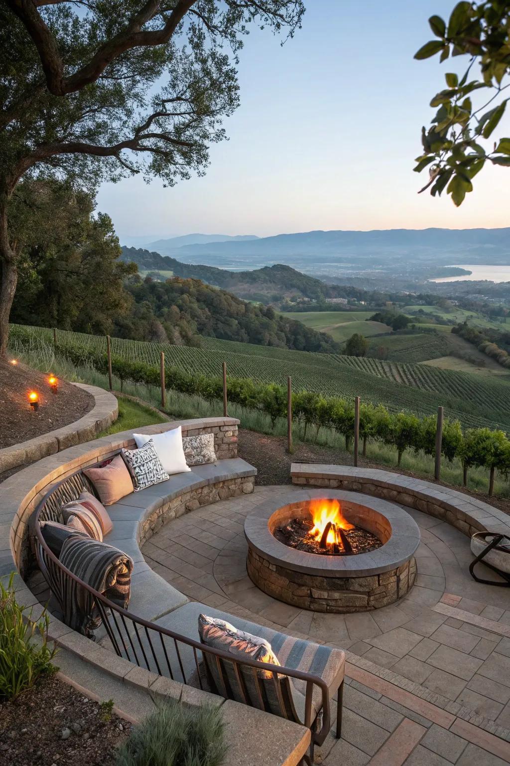 An outdoor hearth with a view makes chilly nights cozy and memorable.