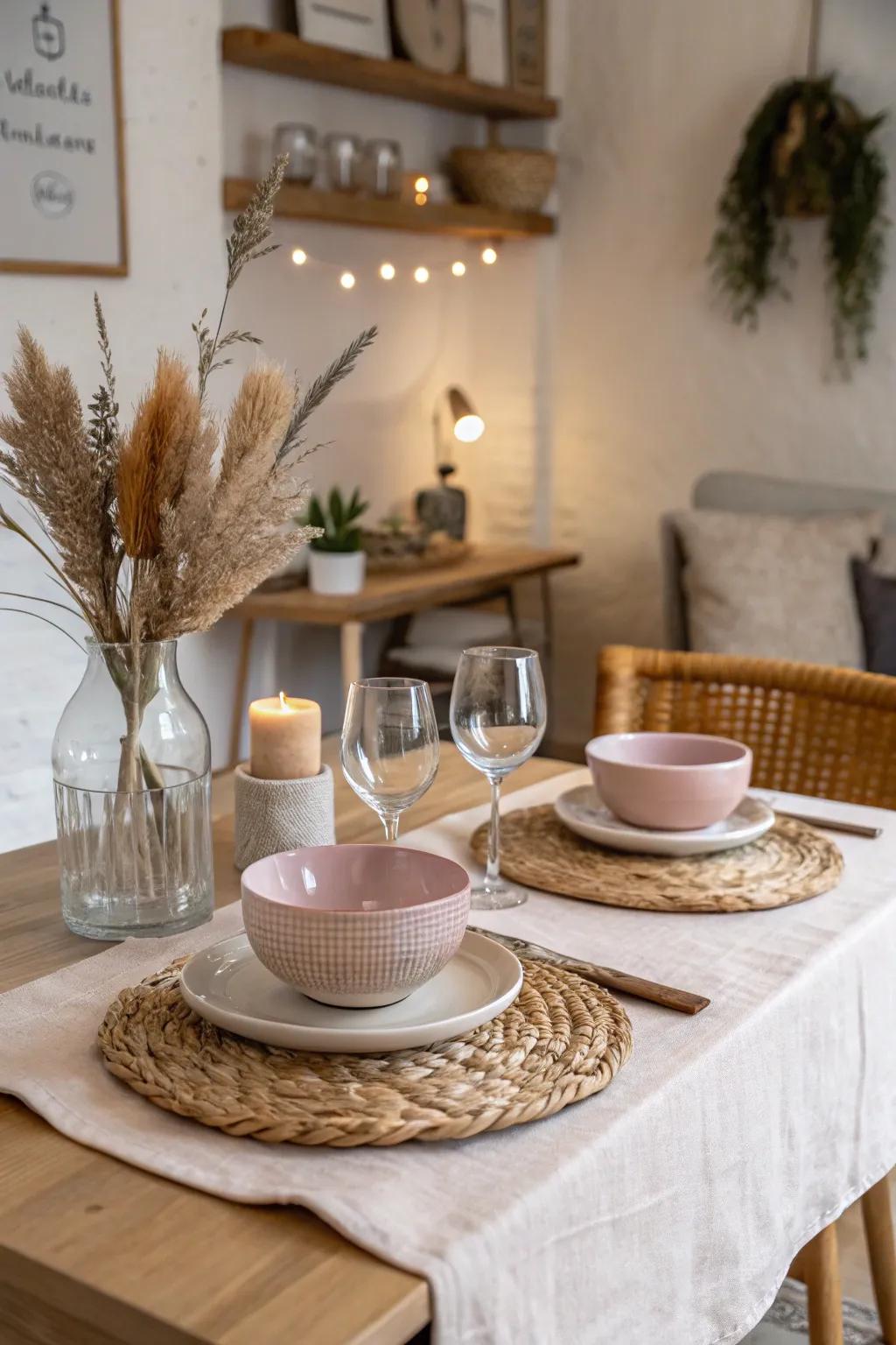 A minimalist yet sophisticated table arrangement for a stylish infant celebration.