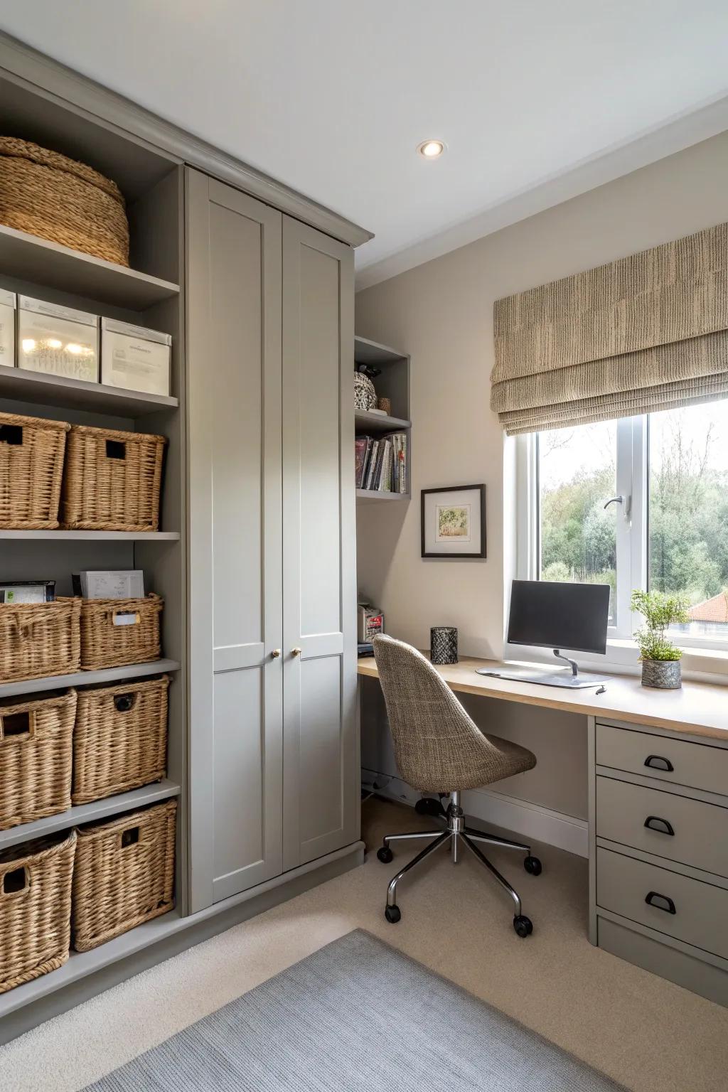 Organized storage ensures the area remains neat and functional.