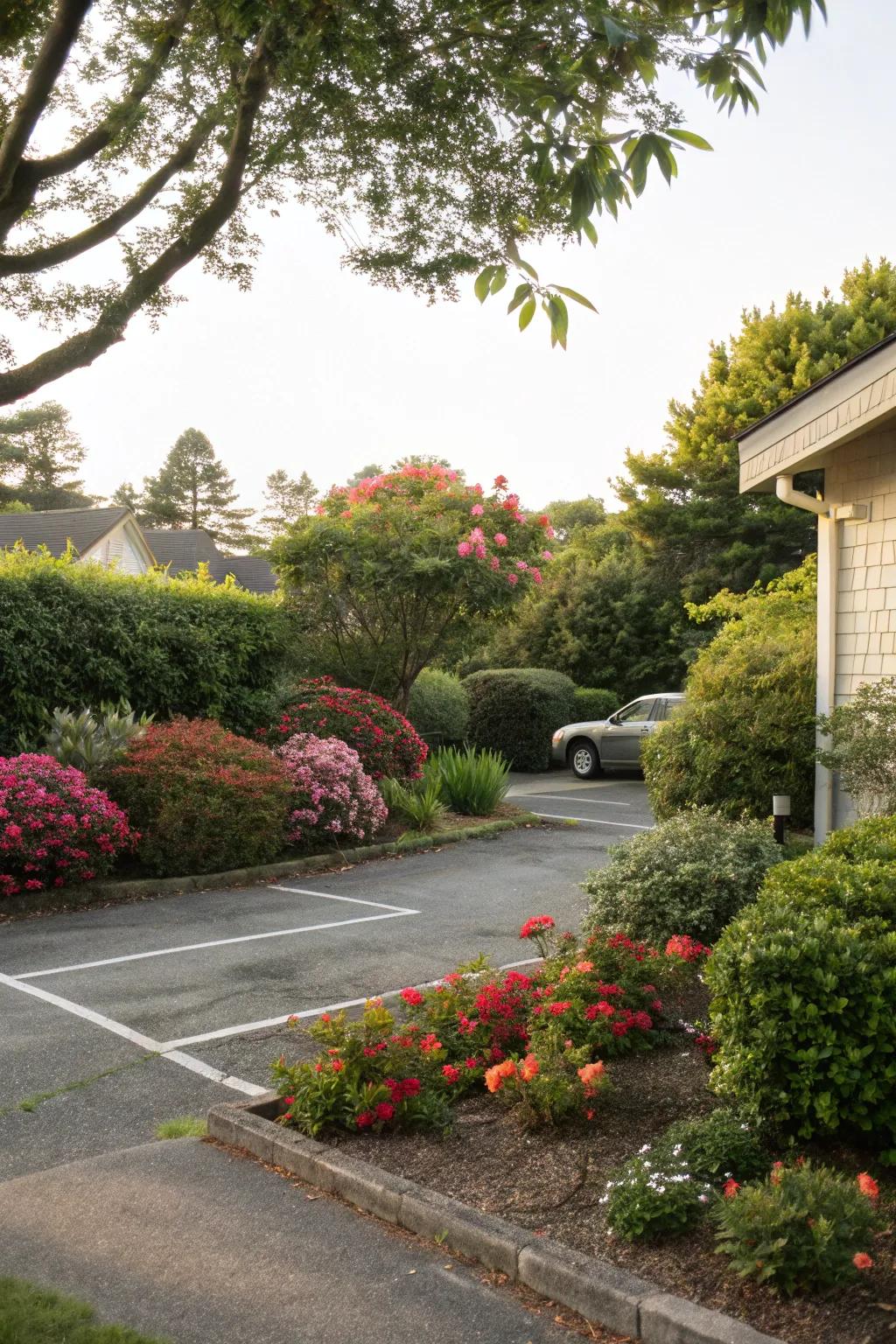 Merge landscaping to integrate parking spaces with the yard.