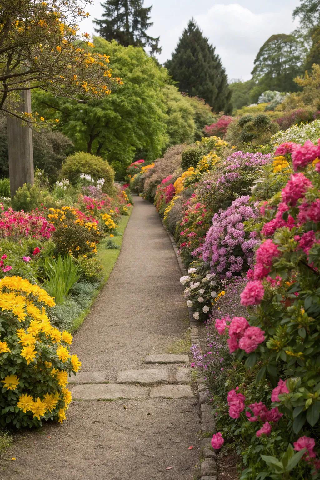 Floral boundaries add a dash of color and charm to any garden path.