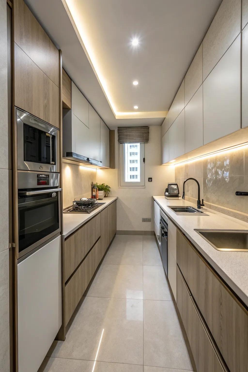 Modern minimalism lends a streamlined, efficient vibe to small kitchens.