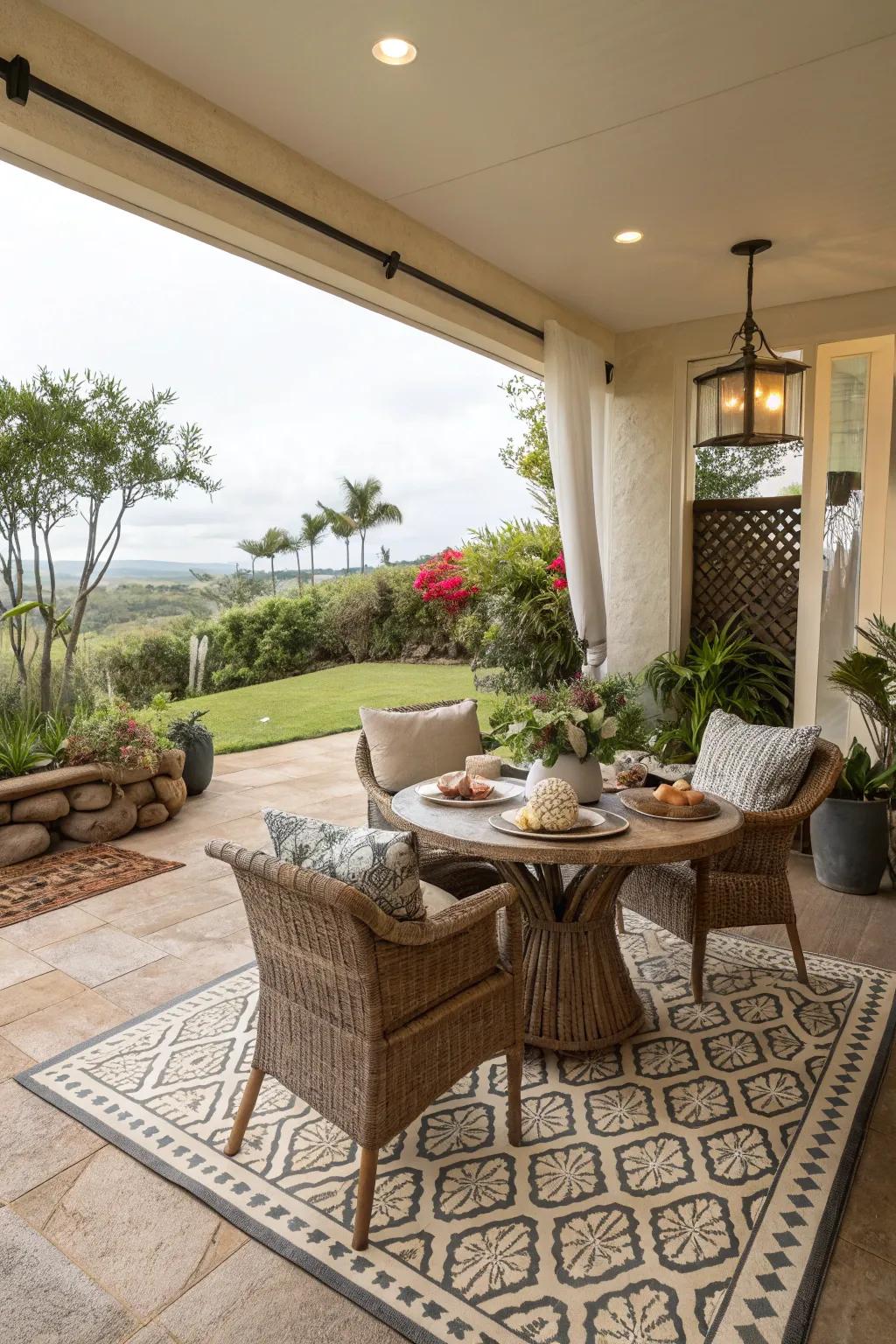 Define and enhance your lanai's layout with a stylish outdoor rug.