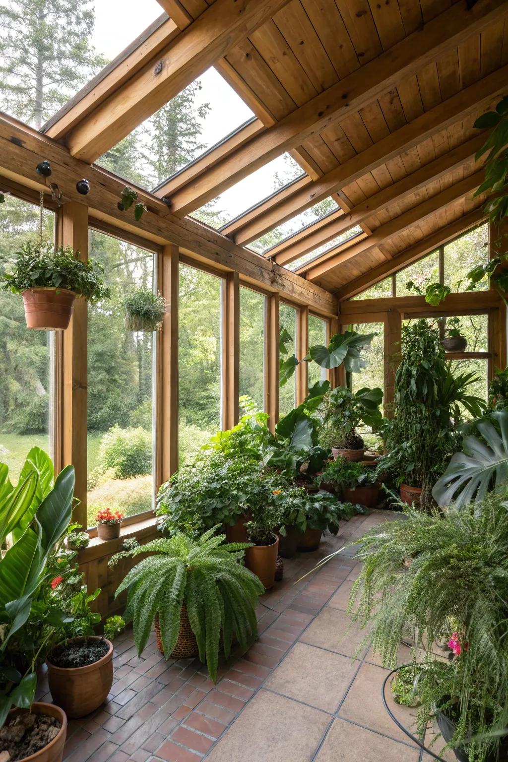 Indoor flora bring vitality and life to this country-style sunroom.