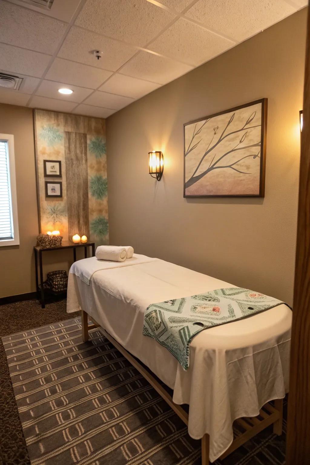 Tasteful decorations contribute personality without overcrowding your massage space.