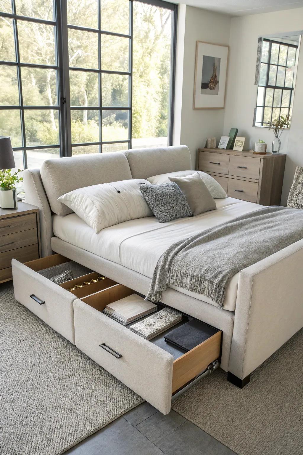 Clever storage solutions for a clutter-free bedroom.