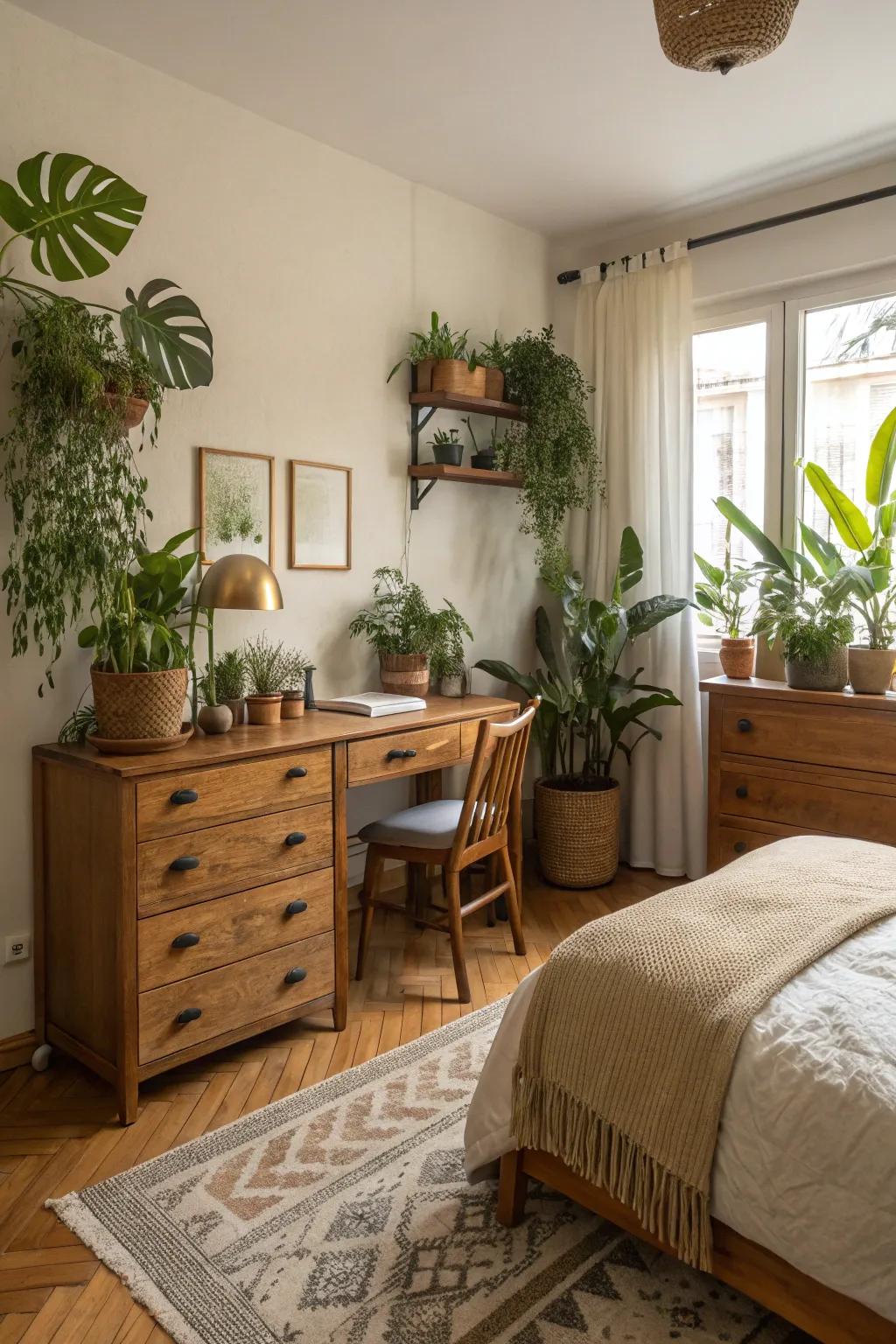 Natural aspects bring a fresh, calming sense to your bedroom.