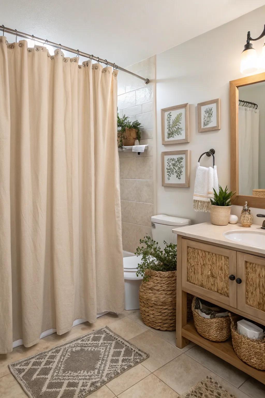 Neutral shades present a comforting and sophisticated bathroom atmosphere.