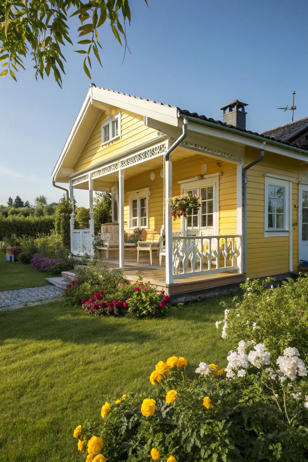 A summer house in radiant yellow, radiating warmth and happiness.